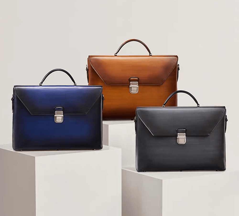 Vintage Cowhide Leather Envelop Briefcases, Business Bags And Laptop Computer Handbags