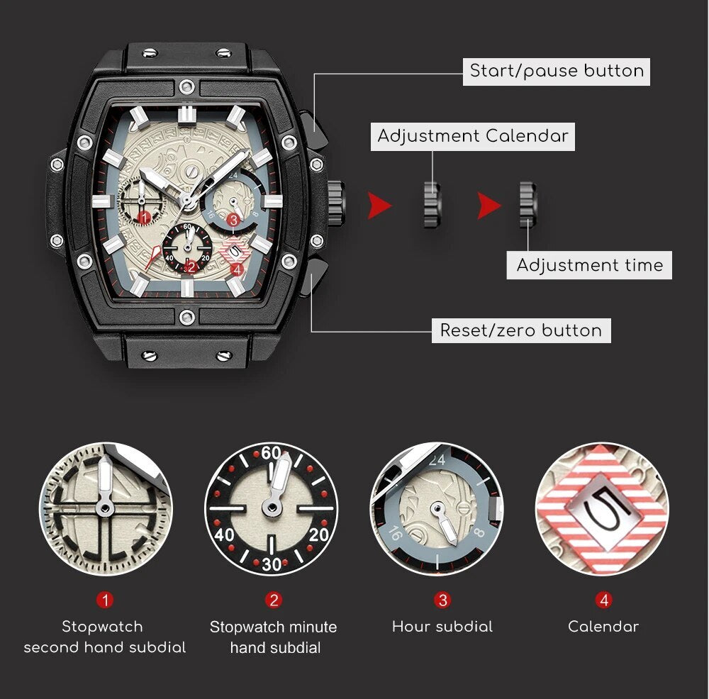 RUIMAS Watch for Men Fashion Luxury Sport Military Watches Silicone Strap Waterproof Quartz Casual Wristwatch Clock Montre Homme