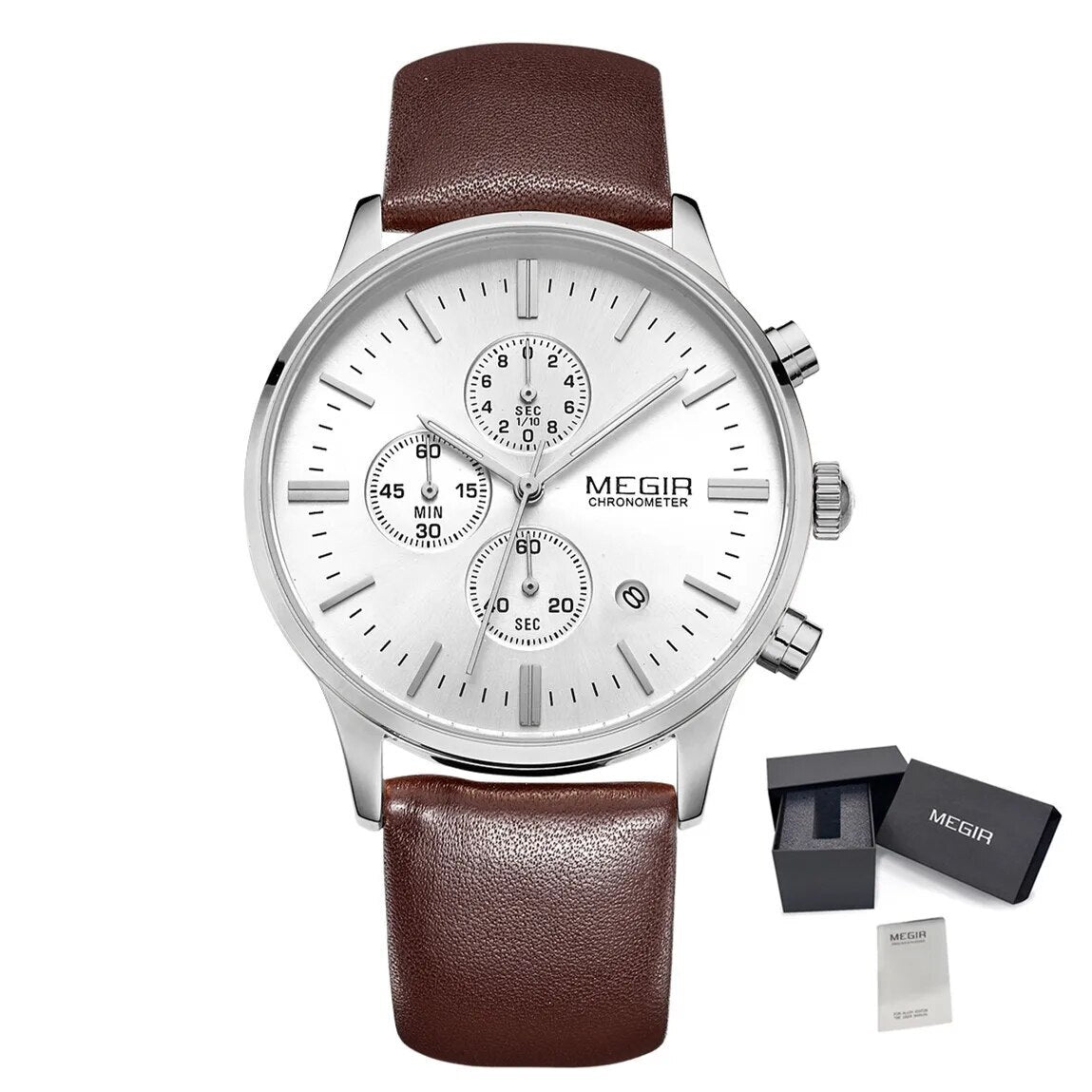 MEGIR Sport Watch for Men Luxury Waterproof Quartz Clock Leather Wristwatch Luminous Military Watches Calendar reloj hombre 2011-15