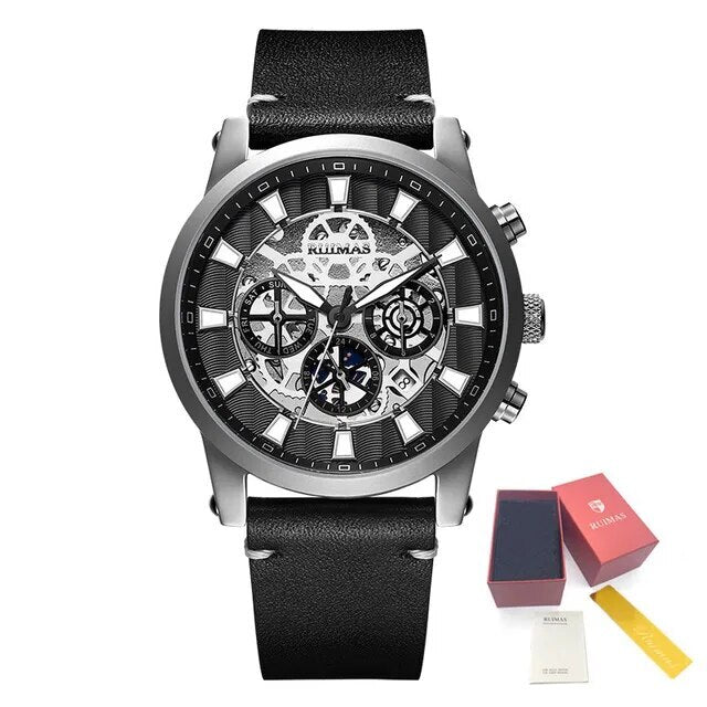 RUIMAS Fashion Men Watches Sapphire Automatic Mechanical Wrist Watch Waterproof Date Leather Casual Male Clock Montre Homme 6768