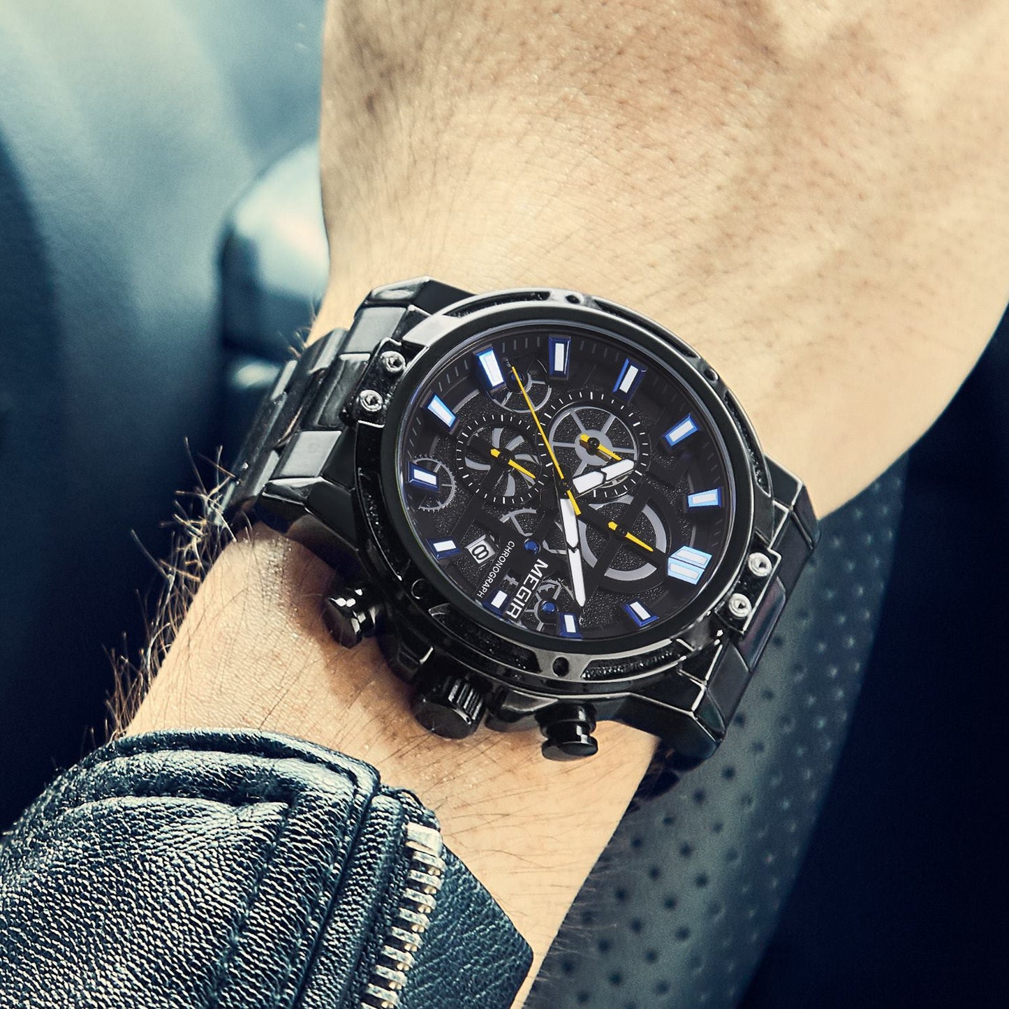MEGIR Luxury Business Quartz Watches for Mens Stainless Steel Strap Men Casual Wristwatches Waterproof Man Clock Chronograph