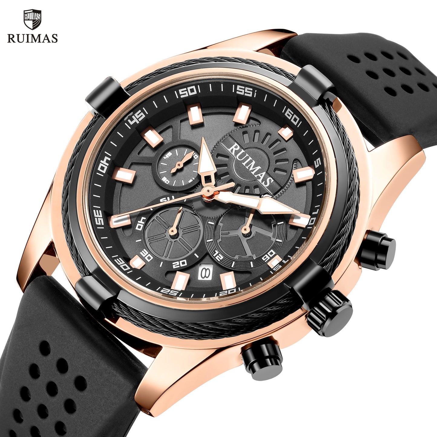 RUIMAS Top Luxury Quartz Wristwatches Men Silicone Large Dial Military Sports Watches Waterproof Luminous Date Reloj Hombre-0