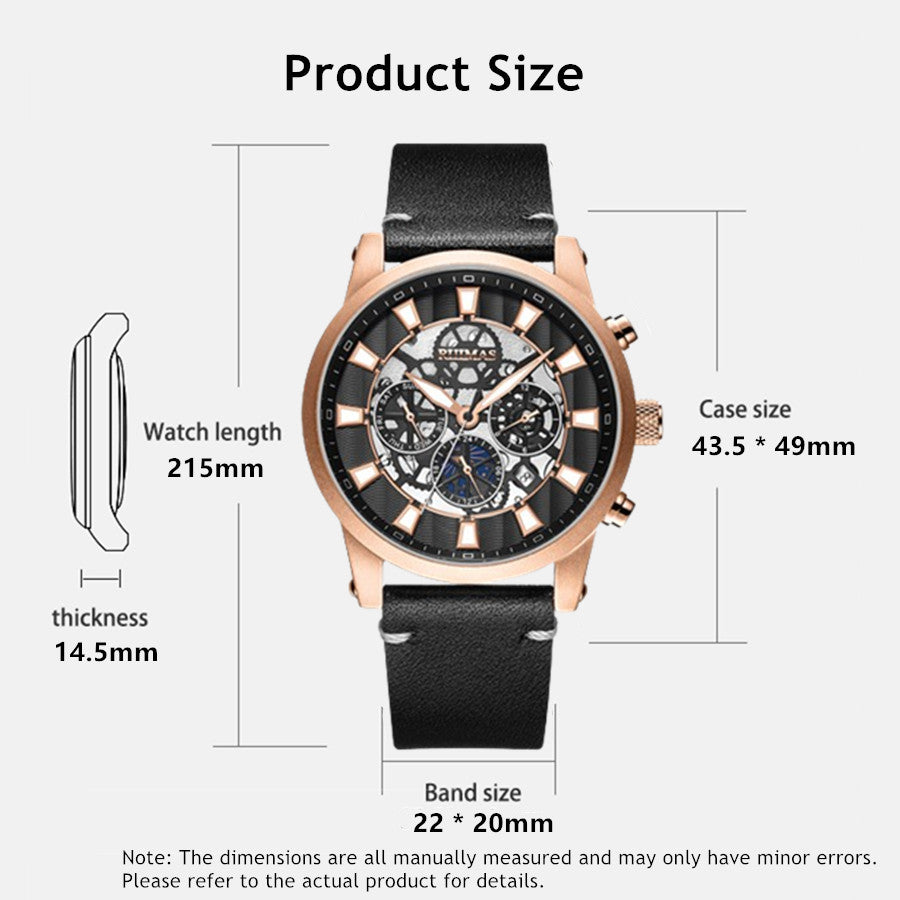RUIMAS Fashion Men Watches Sapphire Automatic Mechanical Wrist Watch Waterproof Date Leather Casual Male Clock Montre Homme 6768