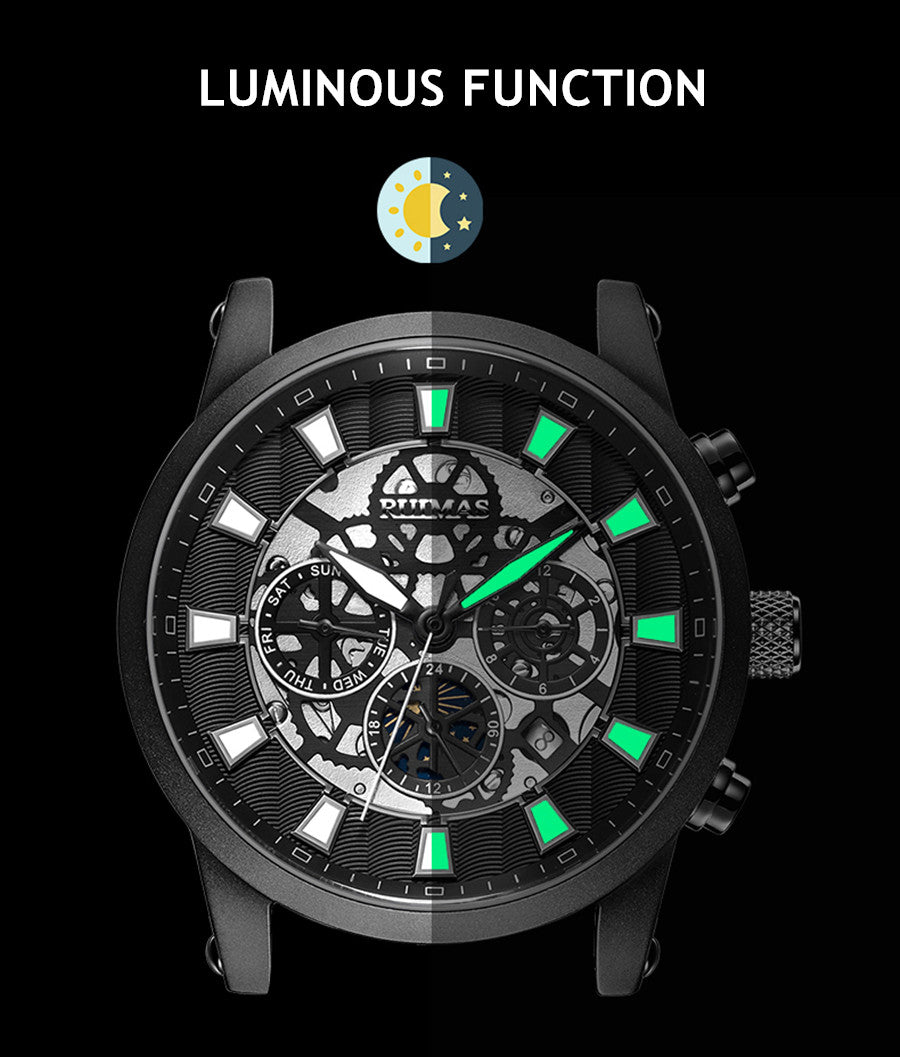 RUIMAS Fashion Men Watches Sapphire Automatic Mechanical Wrist Watch Waterproof Date Leather Casual Male Clock Montre Homme 6768