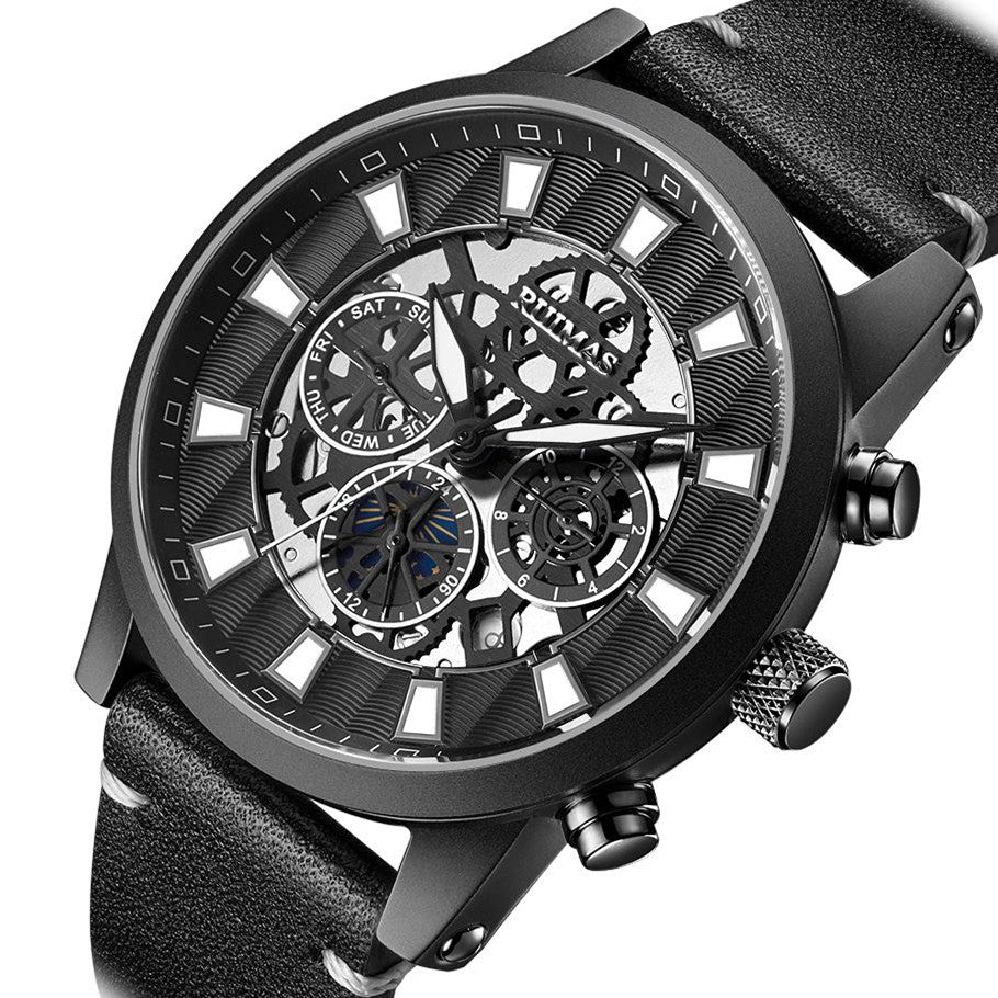 RUIMAS Fashion Men Watches Sapphire Automatic Mechanical Wrist Watch Waterproof Date Leather Casual Male Clock Montre Homme 6768