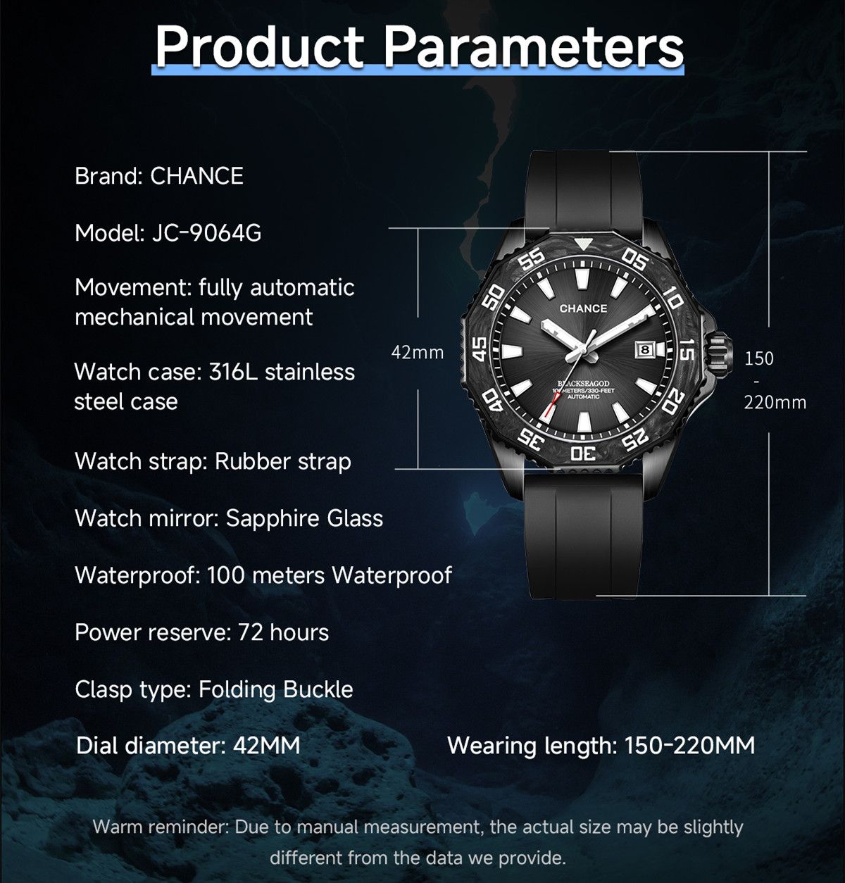 CHANCE Automatic Watches Stainless Steel Sapphire Glass Mechanical Wristwatch Waterproof Luminous Clock with Auto Date Relogio Masculino