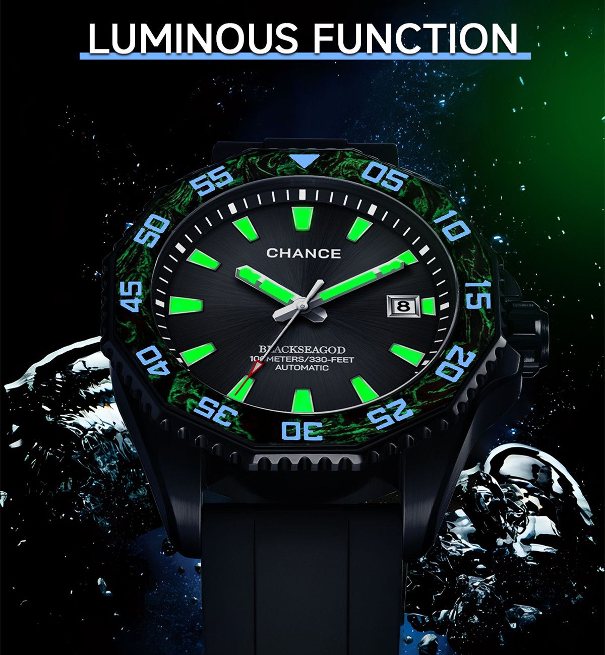 CHANCE Automatic Watches Stainless Steel Sapphire Glass Mechanical Wristwatch Waterproof Luminous Clock with Auto Date Relogio Masculino