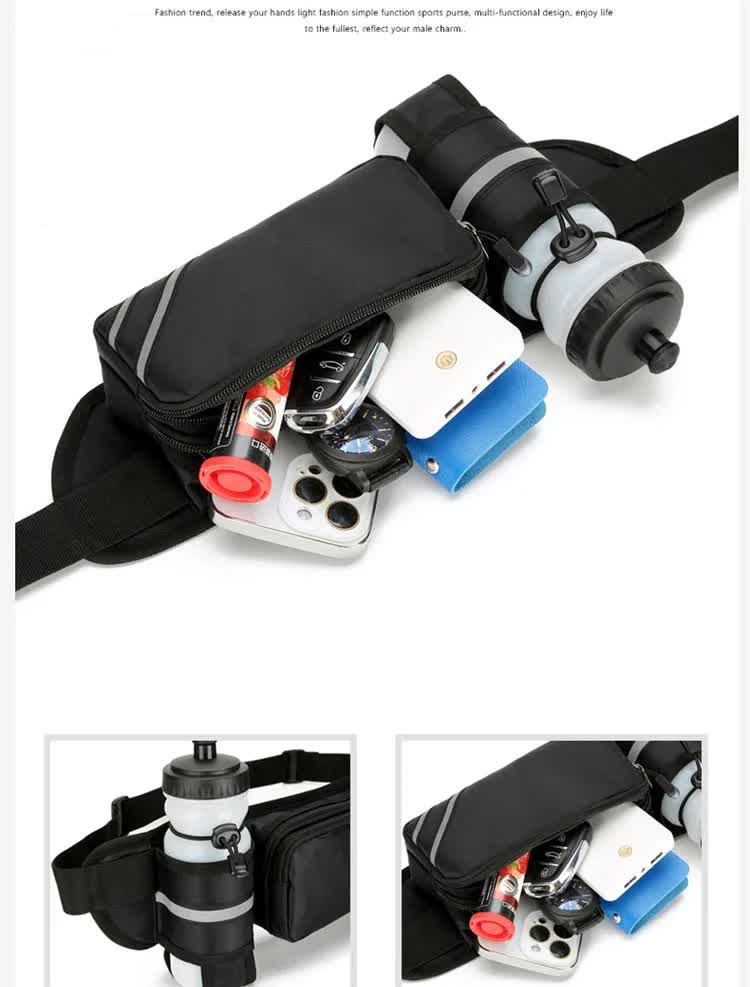 NNEDSZ Water-Resistant Running Waist Pack with Bottle Holder - Adjustable Fitness Belt for Men