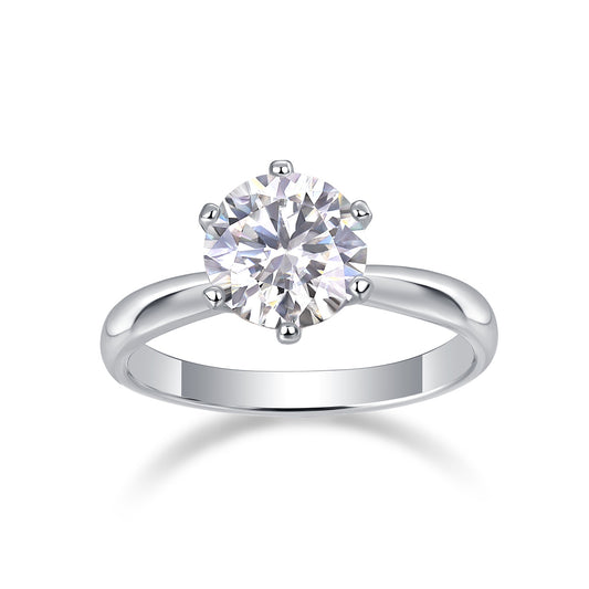 Classic Six-prong - Set With 1-2-3-5-carat Top-quality Moissanite S925 Silver And Platinum-plated Diamond Wedding Ring. The Ring Can Be Inspected With A Diamond Pen
