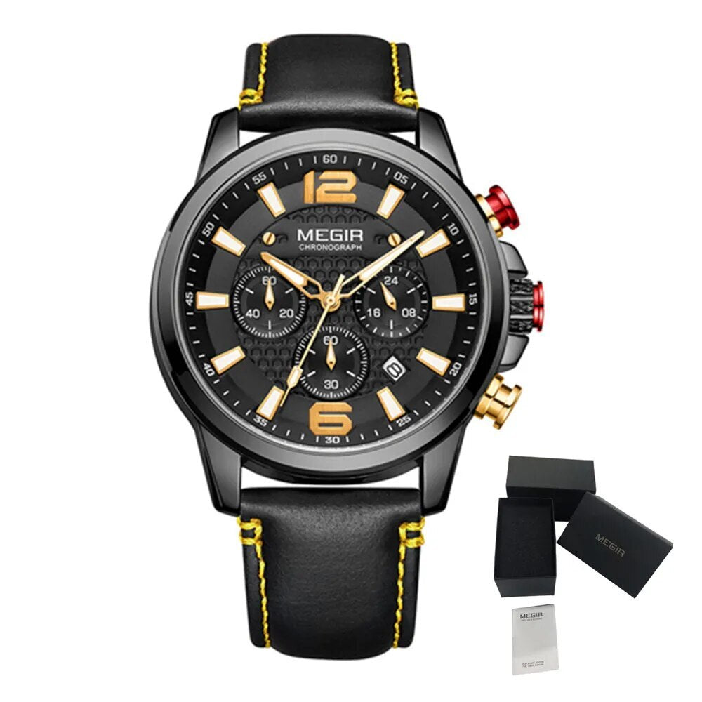 MEGIR Men's Quartz Wrist Watch Stainless Steel Band Chronograph Watches Luminous Waterproof Wristwatch Man Clock Military Watch