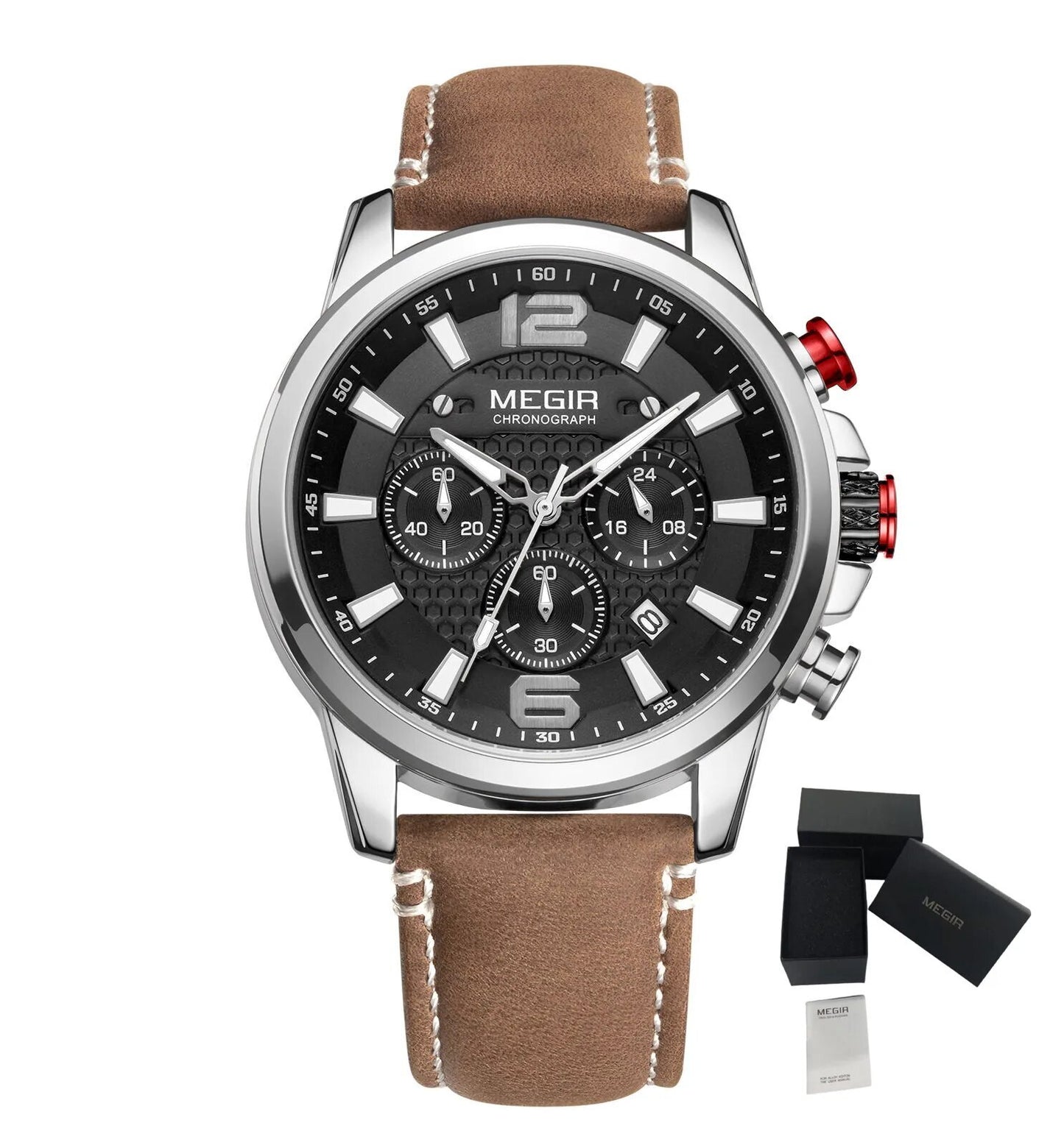 MEGIR Men's Quartz Wrist Watch Stainless Steel Band Chronograph Watches Luminous Waterproof Wristwatch Man Clock Military Watch