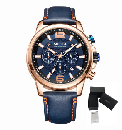 MEGIR Men's Quartz Wrist Watch Stainless Steel Band Chronograph Watches Luminous Waterproof Wristwatch Man Clock Military Watch