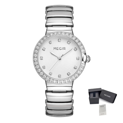 MEGIR Luxury Stainless Steel Strap Watches for Women Fashion Casual Quartz WristWatch Ladies Big Dial Dress Clock Reloj Hombre