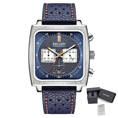 MEGIR 2022 Analogue Watch Men Top Brand Fashion Luxury Rectangle Quartz Military Watches Waterproof Luminous Leather Strap-10
