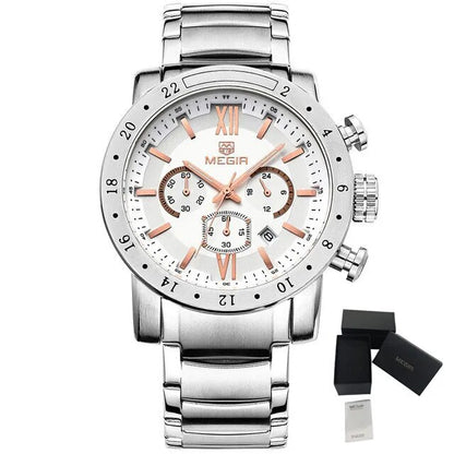 MEGIR Luxury Men's Business Watches Chronograph Waterproof Stainless Steel Quartz Watch Calendar Male Clock Reloj Hombre 3008