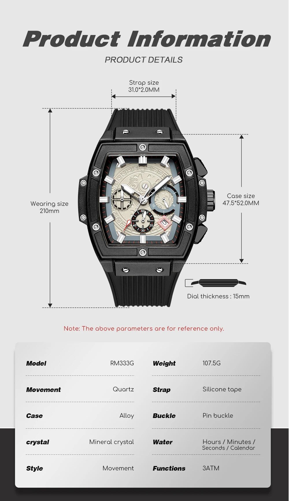 RUIMAS Watch for Men Fashion Luxury Sport Military Watches Silicone Strap Waterproof Quartz Casual Wristwatch Clock Montre Homme