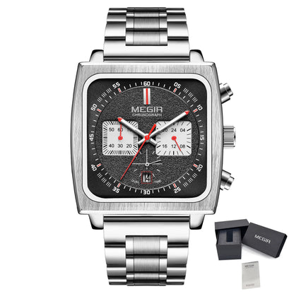 MEGIR Reloj Hombre Original Luxury Business Watch for Men Steel Band Quartz Wristwatch Chronograph Clock