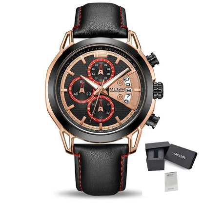 MEGIR Fashion Mens Military Sports Watches Luxury Leather Quartz Business Watch Chronograph Waterproof Luminous Date Wristwatch-12