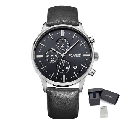 MEGIR Sport Watch for Men Luxury Waterproof Quartz Clock Leather Wristwatch Luminous Military Watches Calendar reloj hombre 2011-9