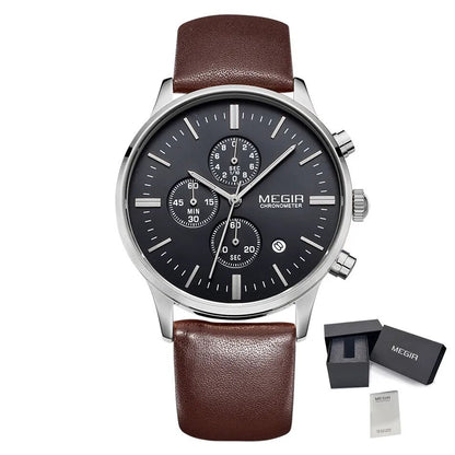 MEGIR Sport Watch for Men Luxury Waterproof Quartz Clock Leather Wristwatch Luminous Military Watches Calendar reloj hombre 2011-13