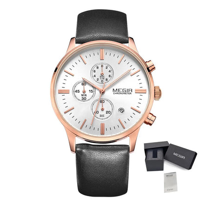 MEGIR Sport Watch for Men Luxury Waterproof Quartz Clock Leather Wristwatch Luminous Military Watches Calendar reloj hombre 2011-12