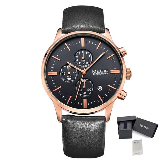 MEGIR Sport Watch for Men Luxury Waterproof Quartz Clock Leather Wristwatch Luminous Military Watches Calendar reloj hombre 2011-10
