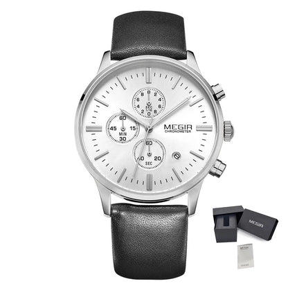 MEGIR Sport Watch for Men Luxury Waterproof Quartz Clock Leather Wristwatch Luminous Military Watches Calendar reloj hombre 2011-11