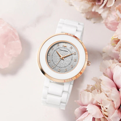 NAKZEN Women's Quartz Fashion Simple Ceramics Analogue Watch Ceramic Band 30M Waterproof Diamond Dress Watches relogio feminino-1