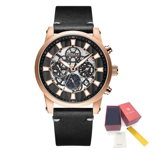 RUIMAS Fashion Men Watches Sapphire Automatic Mechanical Wrist Watch Waterproof Date Leather Casual Male Clock Montre Homme 6768