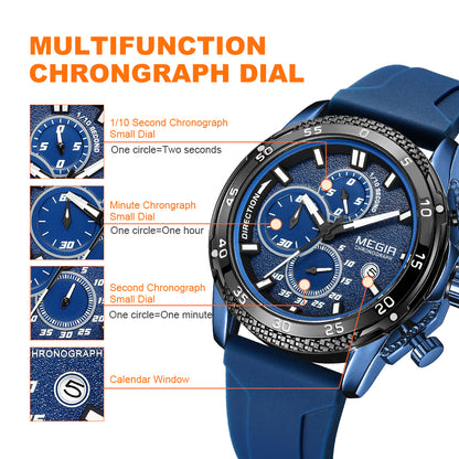 MEGIR Mens' Watches Luxury Fashion Military Sport Watch for Man Waterproof Luminous Silicone Quartz Wrist Watch Clock 2211-7