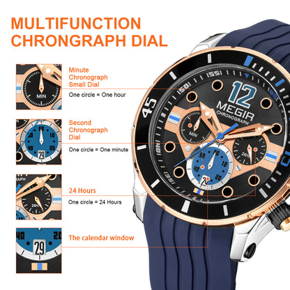 MEGIR Men Sport Military Watches Luminous Waterproof Male Chronograph Clock Luxury Casual Big Dial Wrist Watches Reloj Hombre
