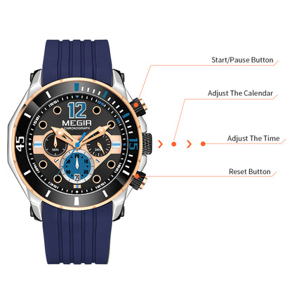 MEGIR Men Sport Military Watches Luminous Waterproof Male Chronograph Clock Luxury Casual Big Dial Wrist Watches Reloj Hombre