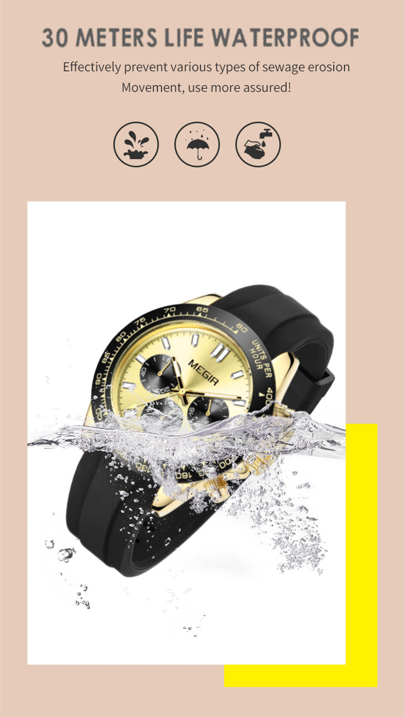 MEGIR Sports Mens Watches Top Brand Men Luxury Military Quartz Watch Silicone Luminous Chronograph Man Clock Wrist Watch 8104