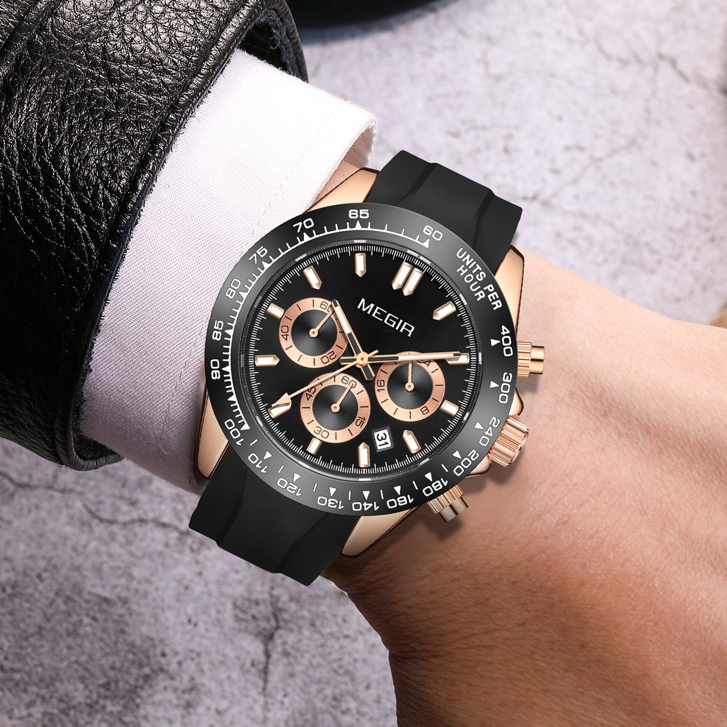 MEGIR Sports Mens Watches Top Brand Men Luxury Military Quartz Watch Silicone Luminous Chronograph Man Clock Wrist Watch 8104