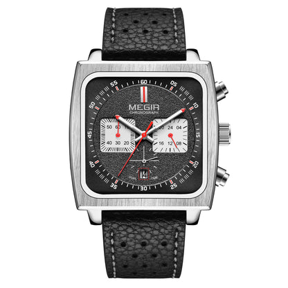 MEGIR 2022 Analogue Watch Men Top Brand Fashion Luxury Rectangle Quartz Military Watches Waterproof Luminous Leather Strap-1