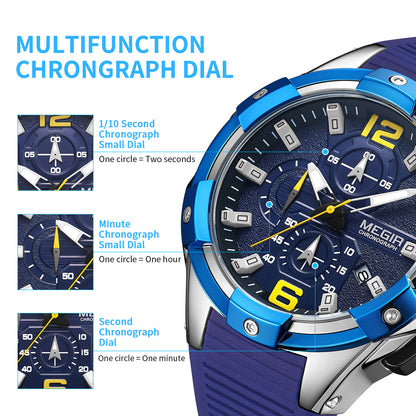 MEGIR Men's Chronograph Original Top Luxury Sports Military Watches for Men Date Luminous Wristwatches Clock Relogio Masculino