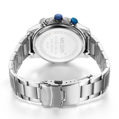 MEGIR Men's Quartz Wrist Watch Stainless Steel Band Chronograph Watches Luminous Waterproof Wristwatch Man Clock Military Watch