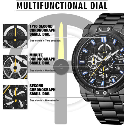 MEGIR Luxury Business Quartz Watches for Mens Stainless Steel Strap Men Casual Wristwatches Waterproof Man Clock Chronograph