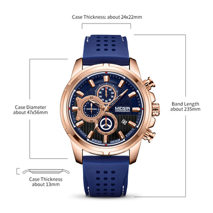 MEGIR Brand Luxury Sport Quartz Watch Silicone Chronograph Men Wristwatches Waterproof Male Calendar Clock Wrist Watch 2101-7