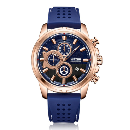 MEGIR Brand Luxury Sport Quartz Watch Silicone Chronograph Men Wristwatches Waterproof Male Calendar Clock Wrist Watch 2101-12