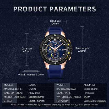 MEGIR Watches for Men Chronograph Fashion Luxury Sports Watches Silicone Strap Waterproof Calendar Quartz Man Clock Wristwatch-8
