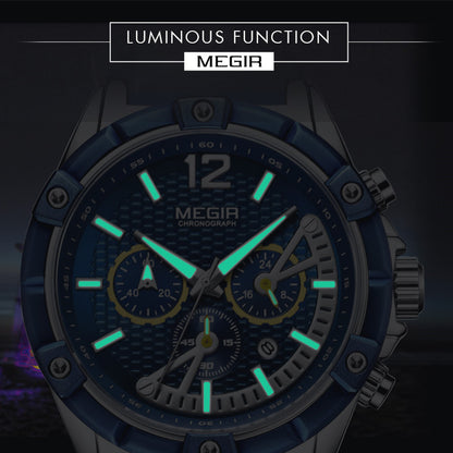 MEGIR Fashion Mens Watches Top Brand Luxury Silicone Sport Military Watch Chronograph Date Waterproof Wristwatch Male Clock 2083-12