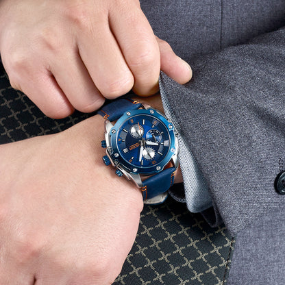 MEGIR Chronograph Men Watch Relogio Masculino Leather Strap Business Quartz Watch Clock Waterproof Date Army Military Wristwatch