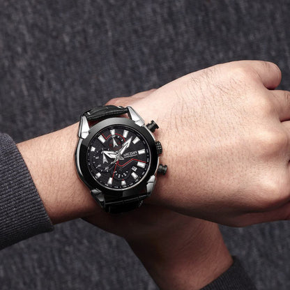 MEGIR Sport Chronograph Men's Quartz Wristwatch Waterproof Male Clock Calendar Luminous Man Watches Calendar Leather Watch 2065