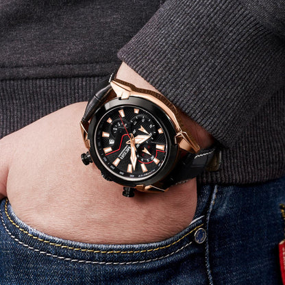 MEGIR Sport Chronograph Men's Quartz Wristwatch Waterproof Male Clock Calendar Luminous Man Watches Calendar Leather Watch 2065