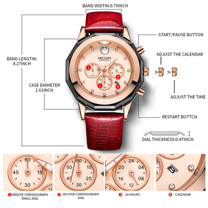 MEGIR Luxury Brand Women Bracelet Watches Ladies Fashion Quartz Sport Wristwatch Leather Dress Clock Chronograph Reloj Hombre