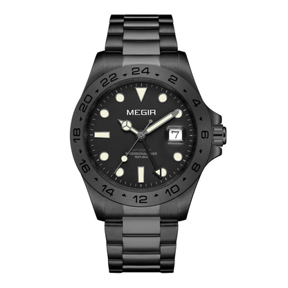 MEGIR Original Luxury Men Analogue Quartz Watch Luminous 5ATM Waterproof Business WristWatch Stainless Steel Clock Montre Homme