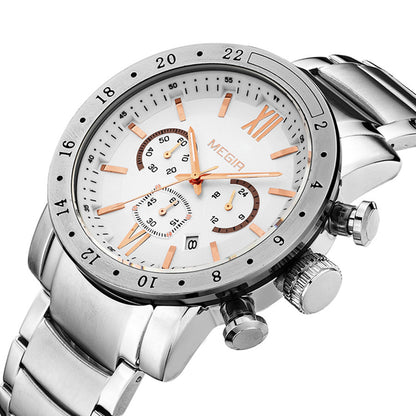 MEGIR Luxury Men's Business Watches Chronograph Waterproof Stainless Steel Quartz Watch Calendar Male Clock Reloj Hombre 3008
