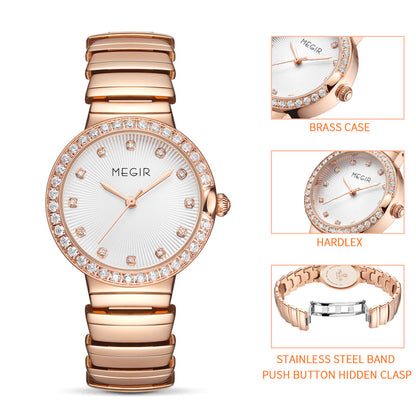 MEGIR Luxury Stainless Steel Strap Watches for Women Fashion Casual Quartz WristWatch Ladies Big Dial Dress Clock Reloj Hombre