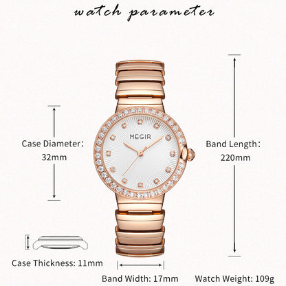 MEGIR Luxury Stainless Steel Strap Watches for Women Fashion Casual Quartz WristWatch Ladies Big Dial Dress Clock Reloj Hombre